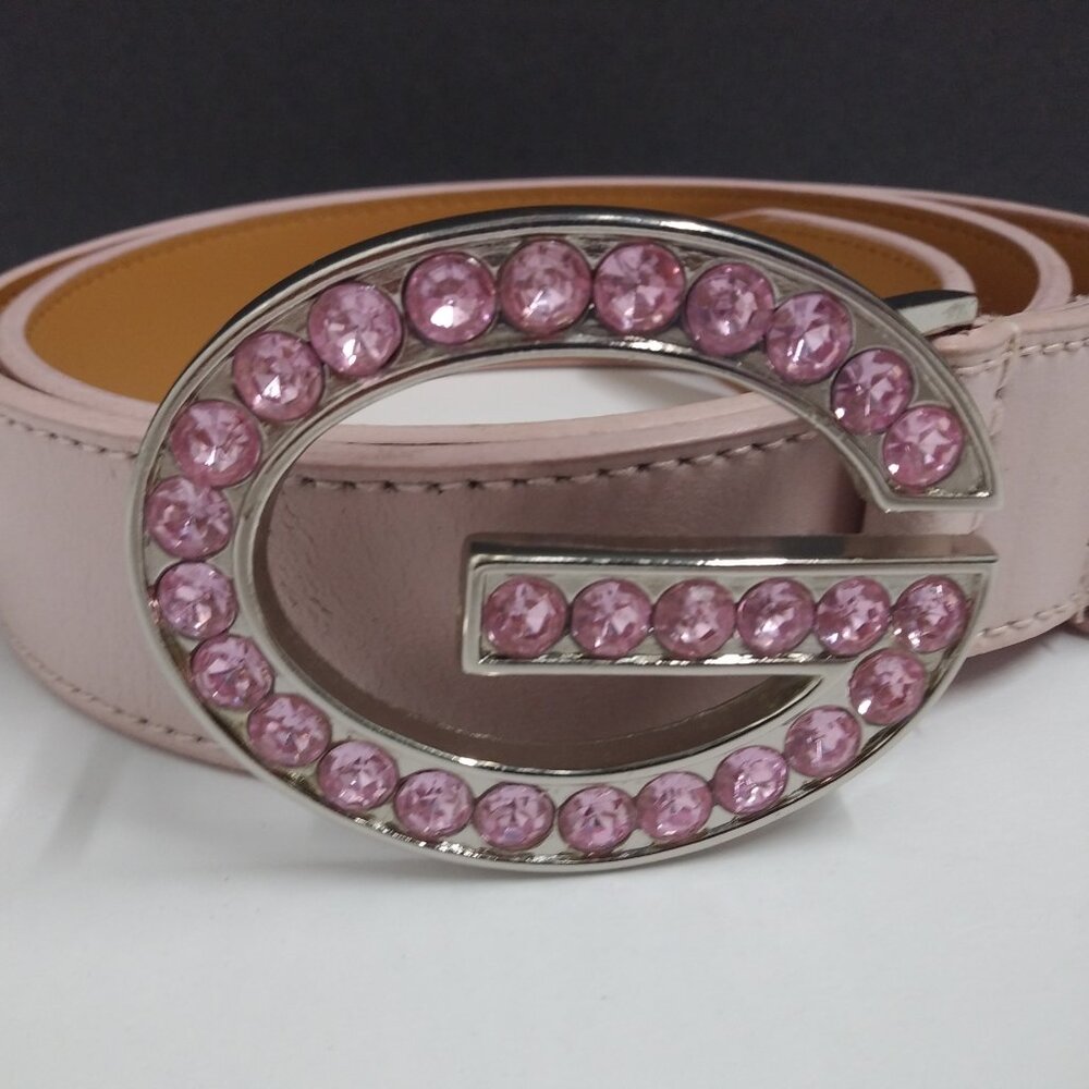 Guess Pink Rhinestone Belt Bling Buckle Leather